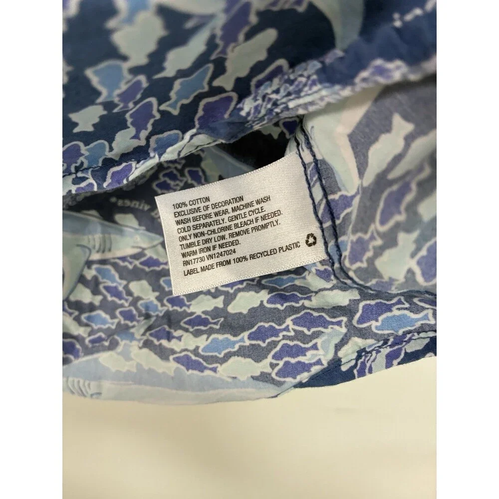 Vineyard Vines Boys Sz Medium 8/10 Collard Button Up With Sharks & Fish